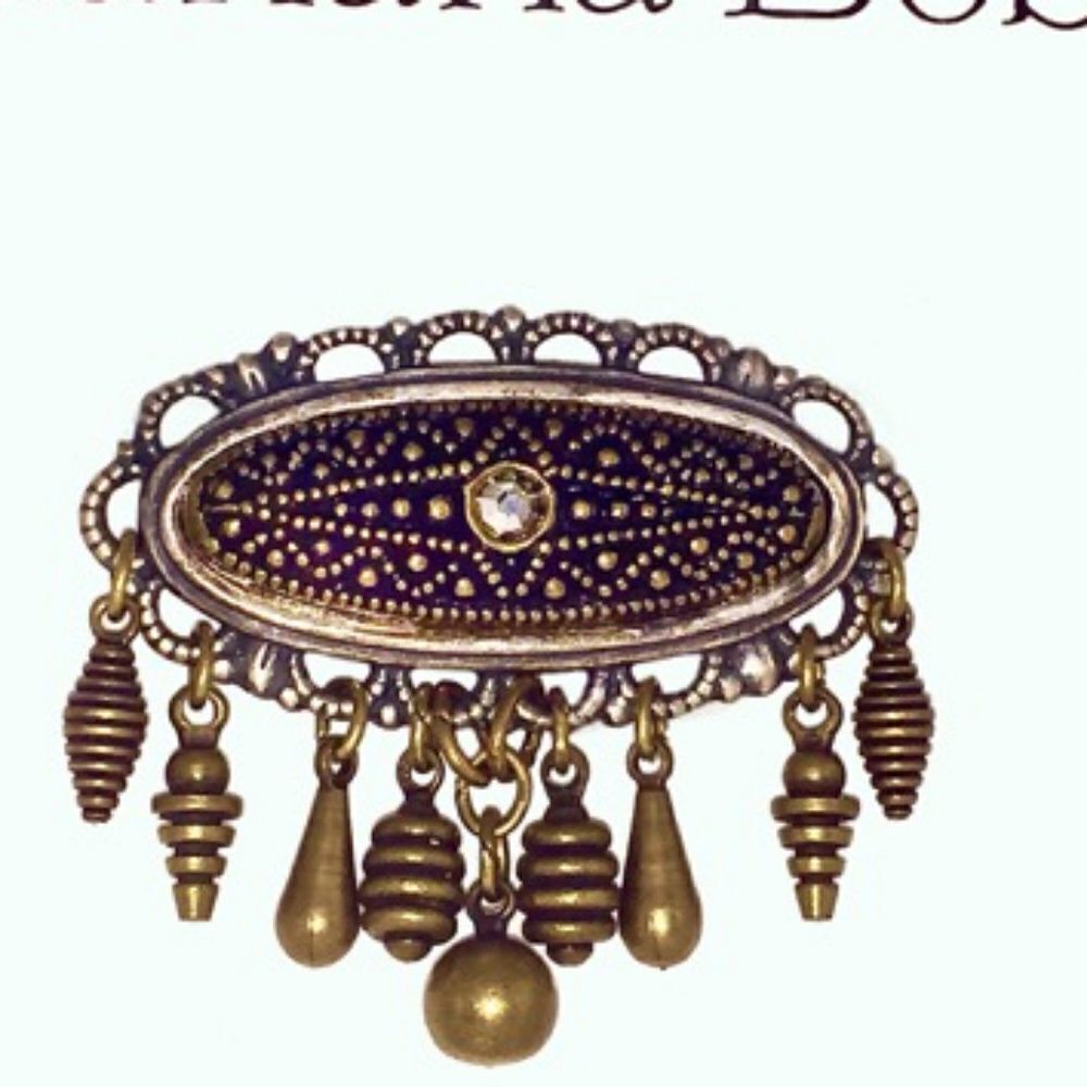 BANANA BOB GOLD/SILVER OVAL FILAGREE DANGLE PIN